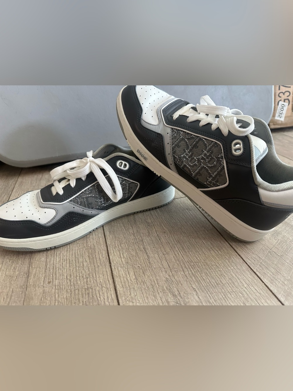 Dior Men’s Black, White & Gray Low-Top Sneakers with Signature Dior Motif